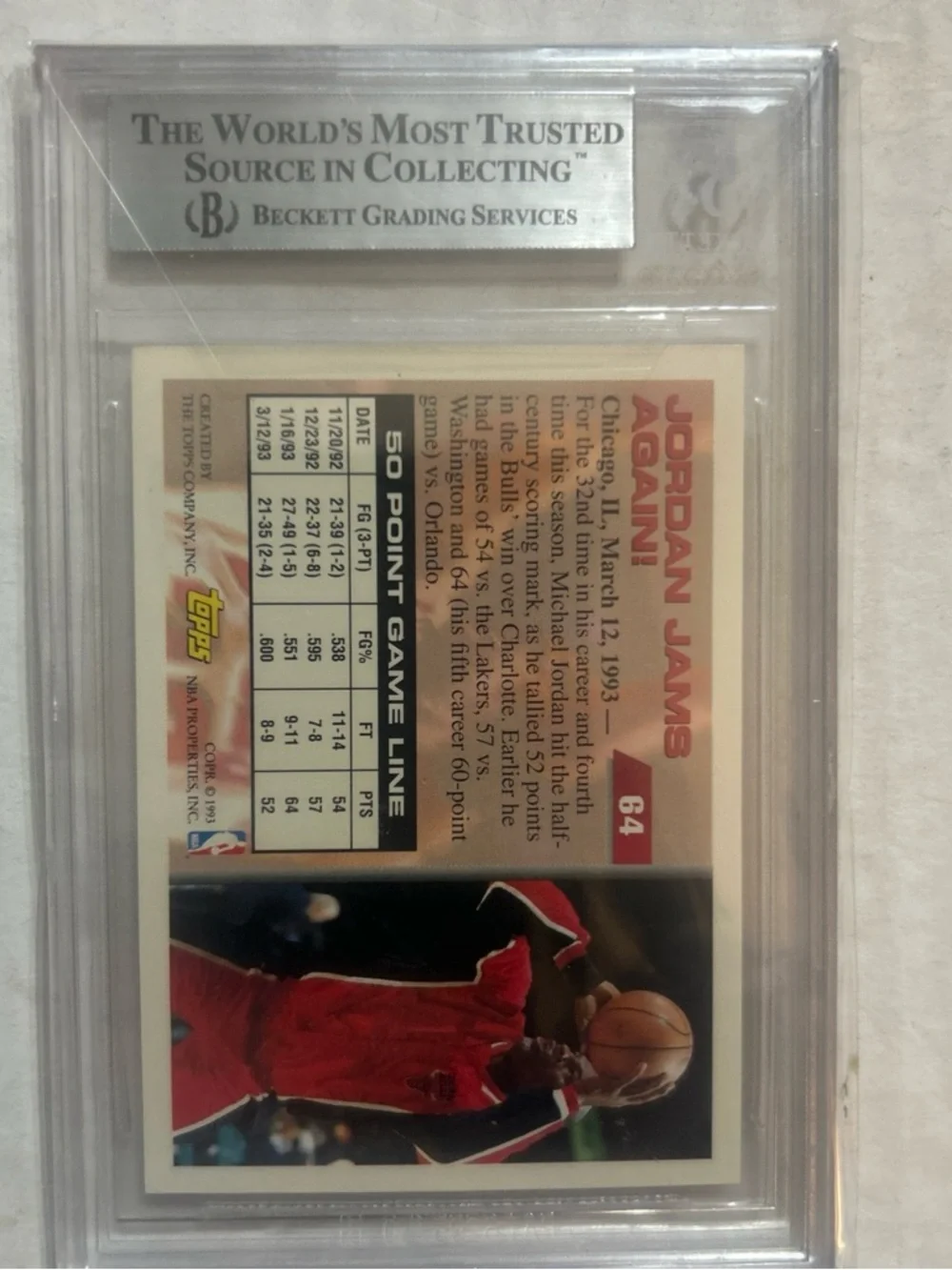 1993-94 Topps - Michael Jordan #64 Gold Beckett 8.5 NM-MT 64G - Picture 2 of 2